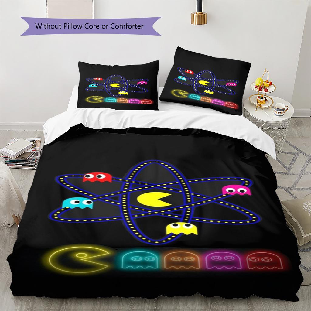 Постельное белье с узором Pac-Man, Комплект с одеялом, Пододеяльник, Наволочка, Домашний подарок на день рождения (1 пододеяльник + 2 наволочки, без наполнителя)
