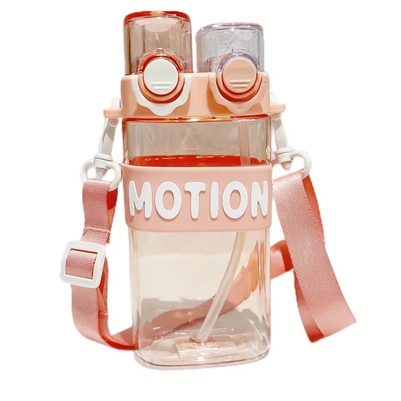 Большая емкость переносных молочных стаканчиков для детей креативные квадратные двойные бутылки для питьевой воды с трубочкой герметичная наружная чашка