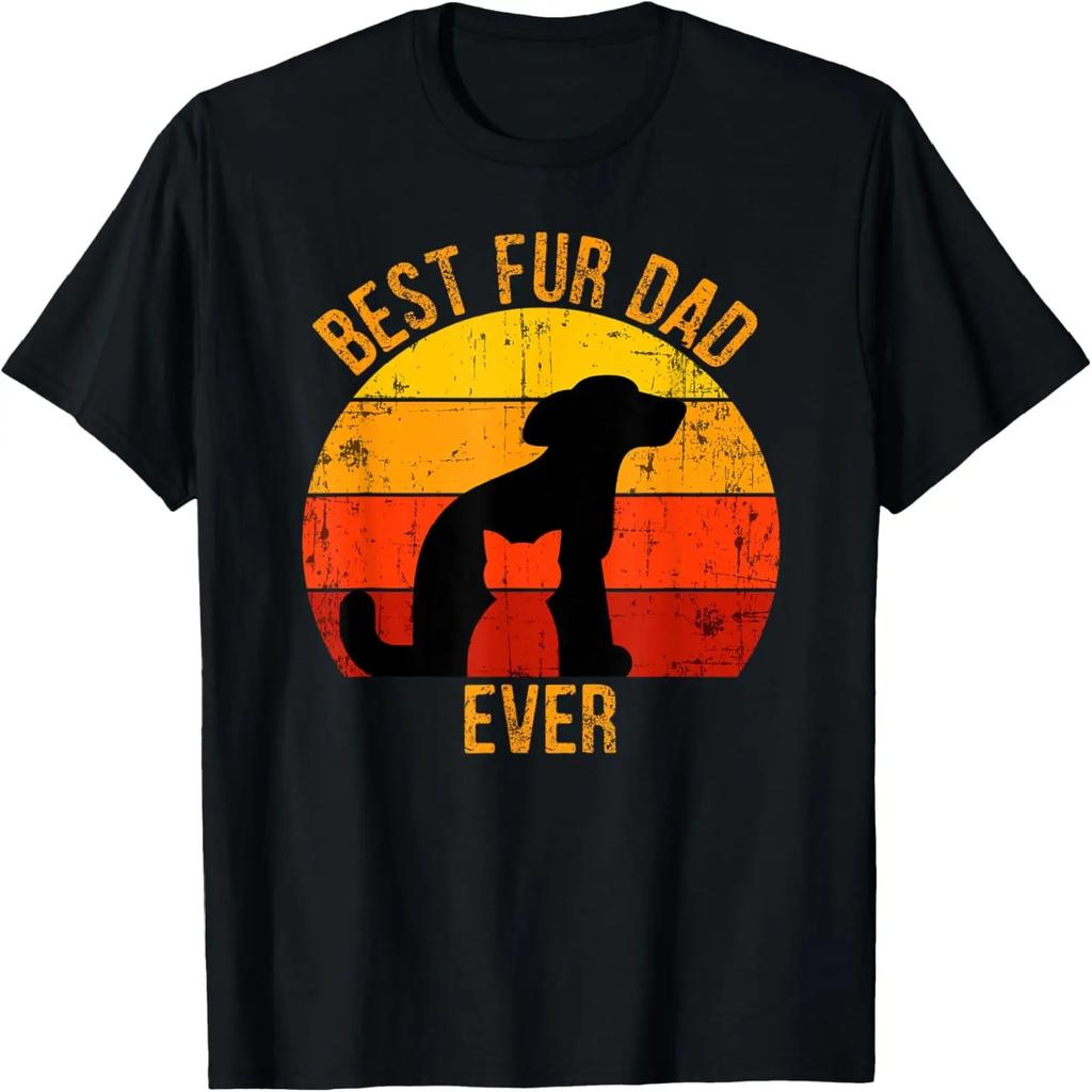 Funny Best Fur Dad Ever Vintage Retro Dog Cat Owner T-Shirt
