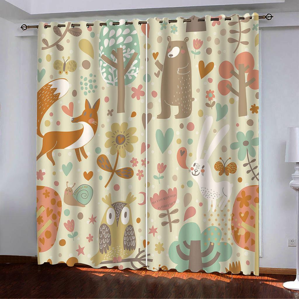 Vintage Style Cartoon Animal Series High Density Blackout Curtain Digital Printing