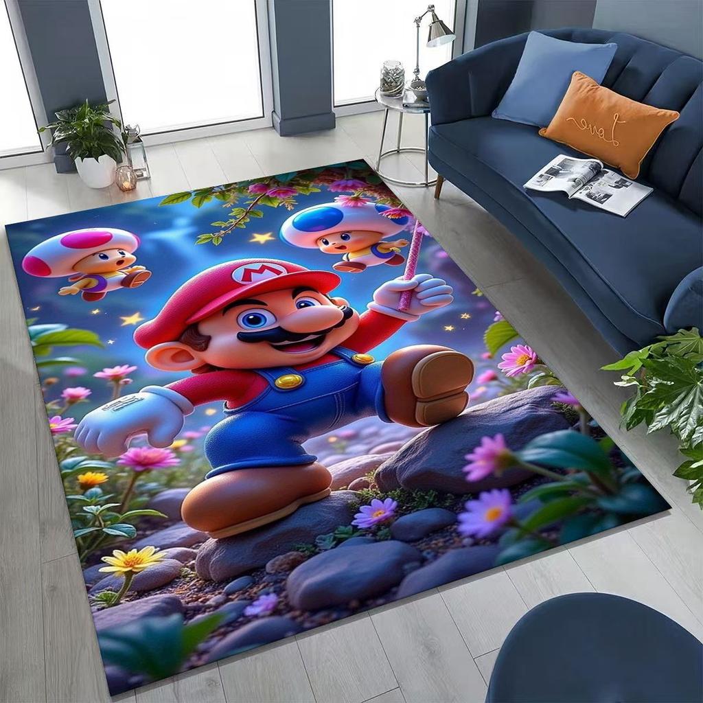 2026 New Retro Mario Cartoon Gift Rug for Bedroom Living Room Sofa Home Doormat Decor, Large Kids Play Non-slip Floor Mat