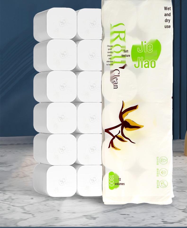 JieXu Утолщенный 5-слойный рулон туалетной бумаги без втулки - Упаковка 12 шт., Впитывающий и бытового размера