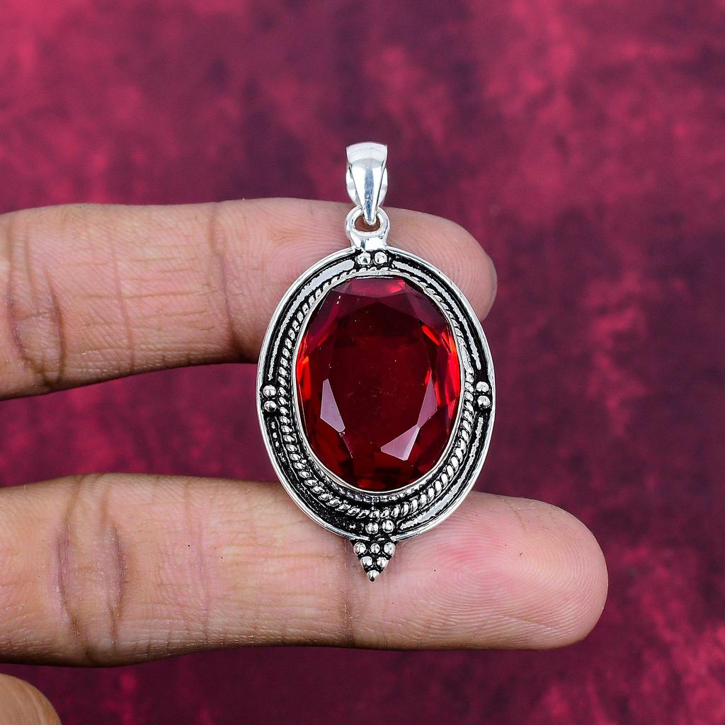 Кулон с гранатом, Ювелирное украшение с драгоценным камнем, Кулон из стерлингового серебра 925 пробы, Украшения ручной работы, Кулон с камнем-талисманом, Подарок для любви