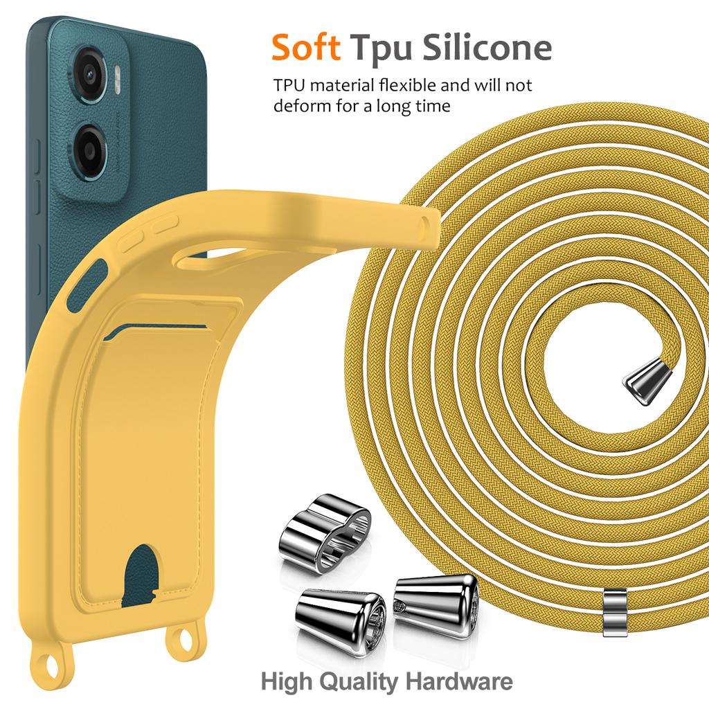 Для Motorola Moto E15 4G/Motorola Moto G05 4G Чехол Жидкий силикон Держатель для карт Задняя крышка телефона со шнурком