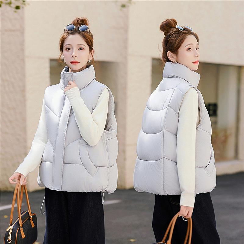 Cotton vest women's short autumn and winter new contrasting color loose cotton vest small stand-up collar cotton vest tide