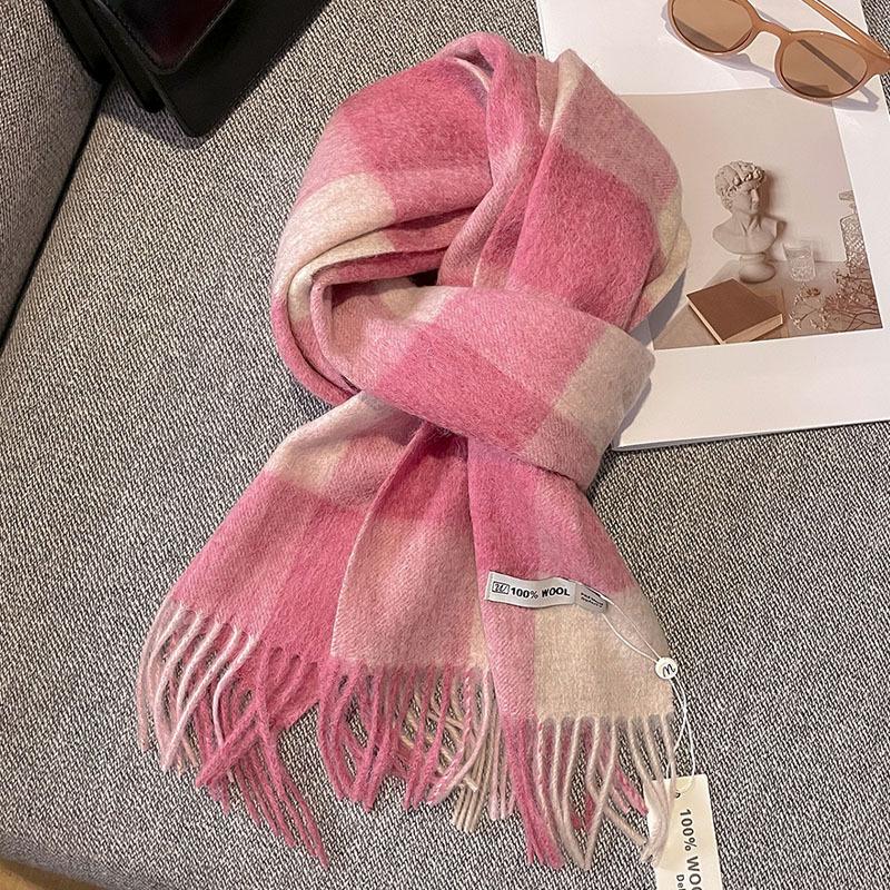 100% Pure Wool Scarf Female Winter Warm Cashmere Shawl Checkerboard Grain Design Couple Accessory Premium Sense Windproof Scarf