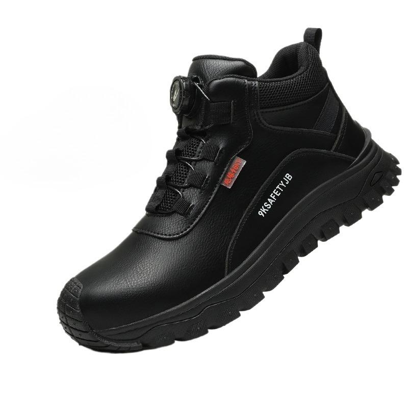 Модная вращающаяся кнопка Неразрушаемая обувь Защитные ботинки Мужские рабочие ботинки со стальным носком Водонепроницаемые Нескользящие Устойчивые к проколам Защитная обувь