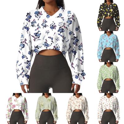 Женская повседневная модная сексуальная удобная спортивная толстовка с V-образным вырезом и длинным рукавом с цветочным принтом