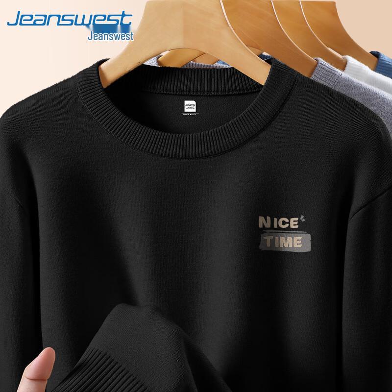 Мужской вязаный свитер с круглым вырезом и принтом букв Jeanswest 2025 Осень