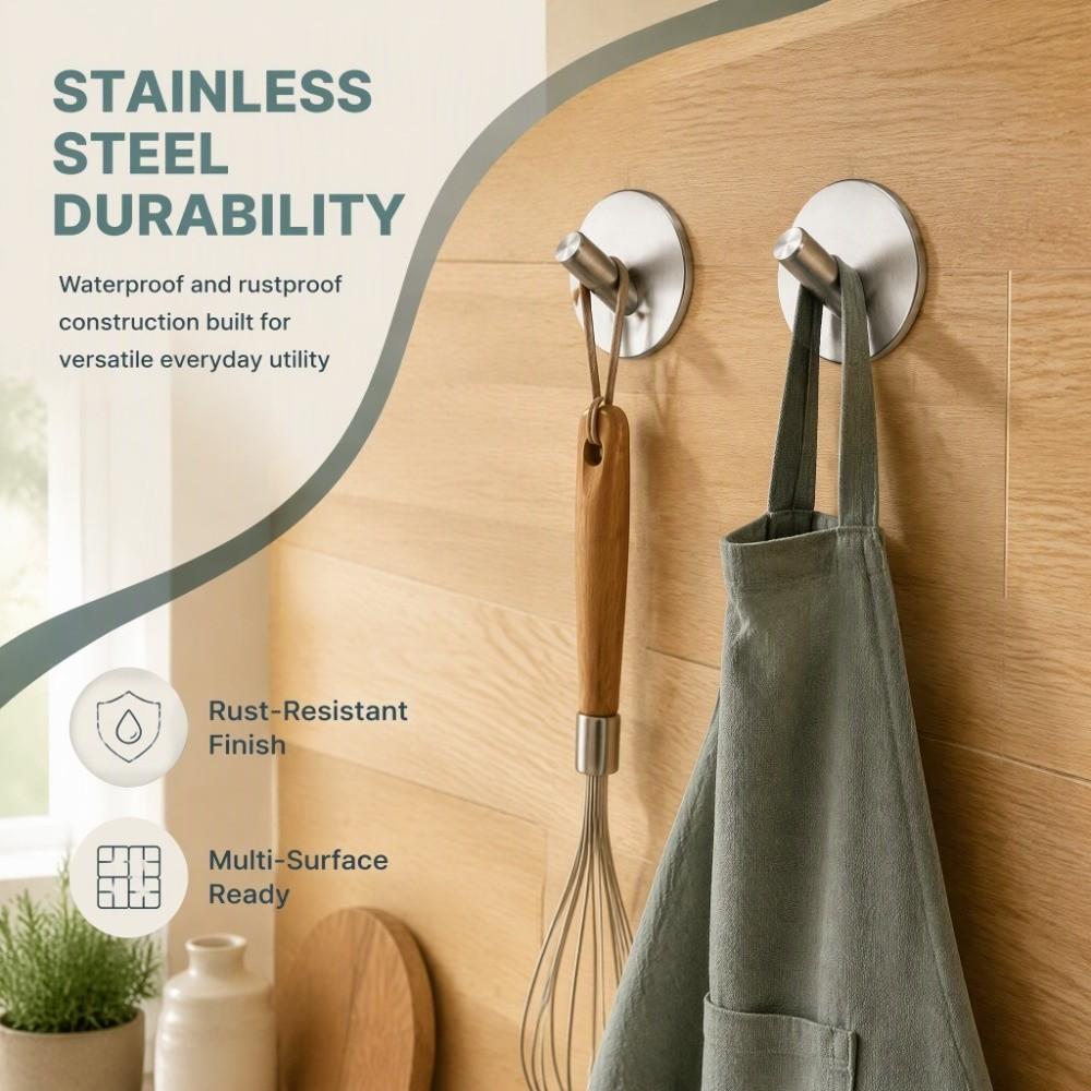 4 PCS Stainless Steel Stainless Steel Hook Sticky Backing Towel Hook Adhesive Hook Bathroom Kitchen
