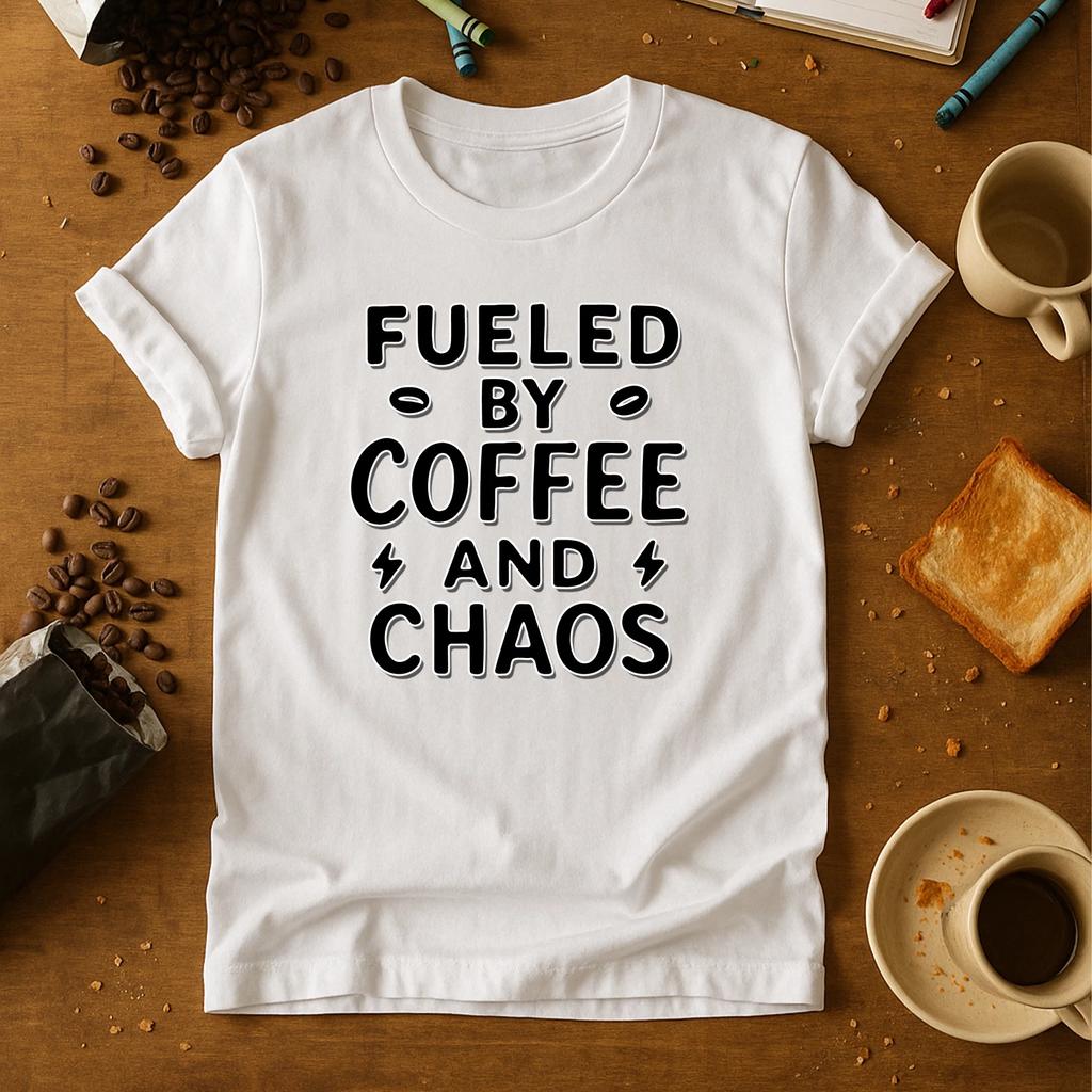 Funny Mom Shirt Coffee Lover Tee – “Fueled by Coffee and Chaos” Graphic Top