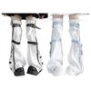 Women Harajuku Star Print Zippered Flared Leg Warmer Aesthetic Fashion Punk PU Harness Strap Leg Cover Thigh High Socks
