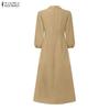 ZANZEA Женское повседневное свободное длинное платье с отложным воротником и длинным рукавом