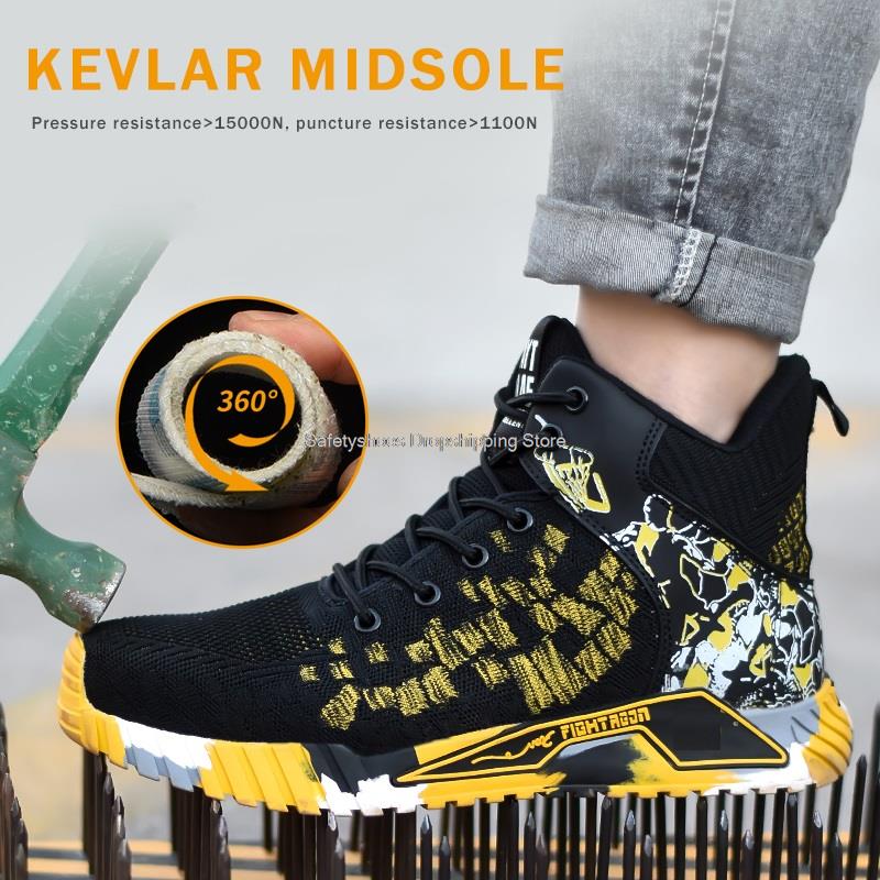 Ankle Protect Safety Shoes Man High Top Steel Toe Sneakers Breathable Work Shoes Men Construction Safety Boots Indestructible