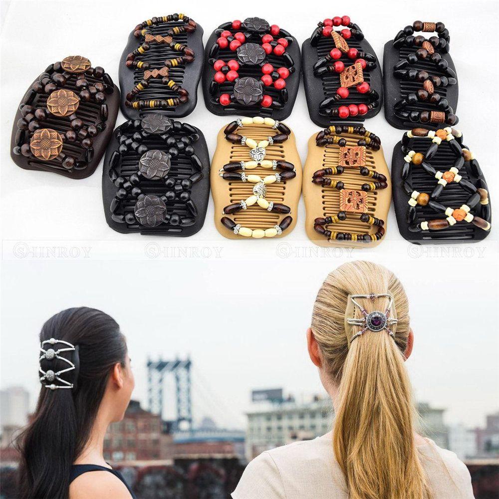 Flower Cute Butterfly  Stretchy Hair Accessories  Double  Wood Beads Magic Hair Comb