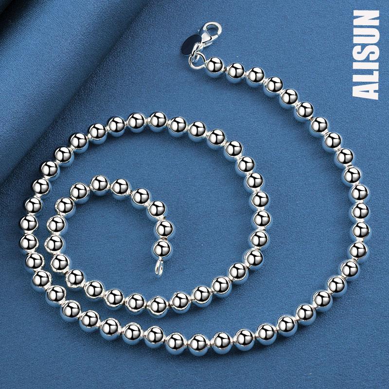 925 Sterling Silver 6mm Smooth Bead Ball Chain Necklace Fashionable Wedding Jewelry