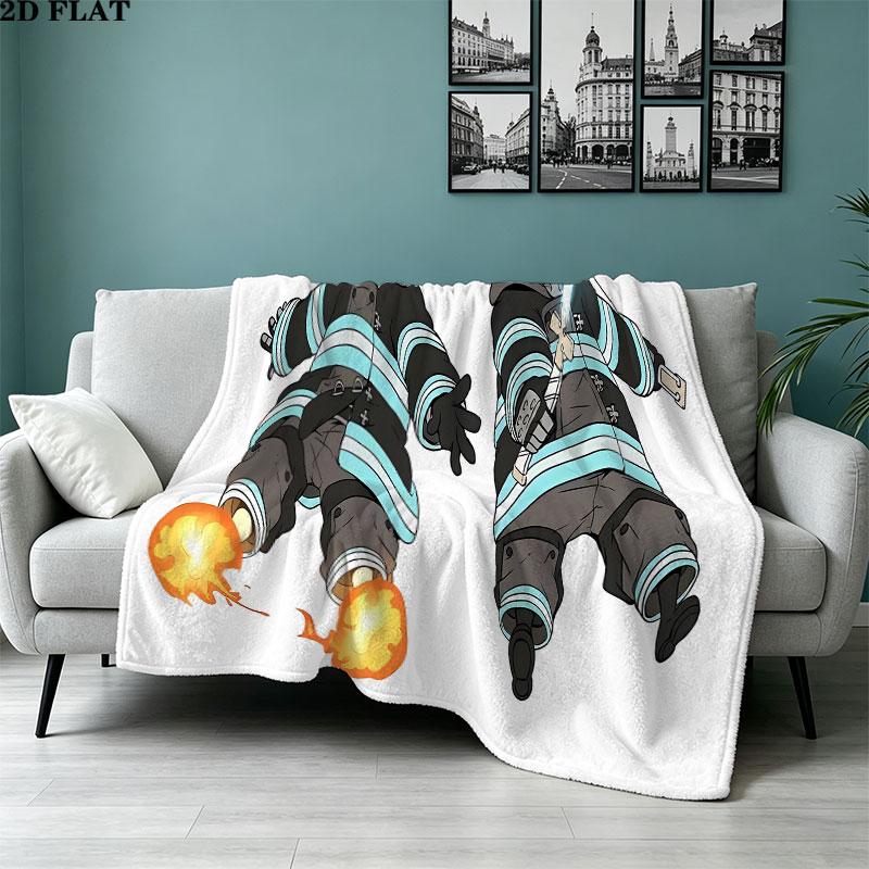 1PC Fire Force Patterned Flannel Blanket Suitable For All Seasons For Home Decor Warmth And Comfort Gifts Holiday Present