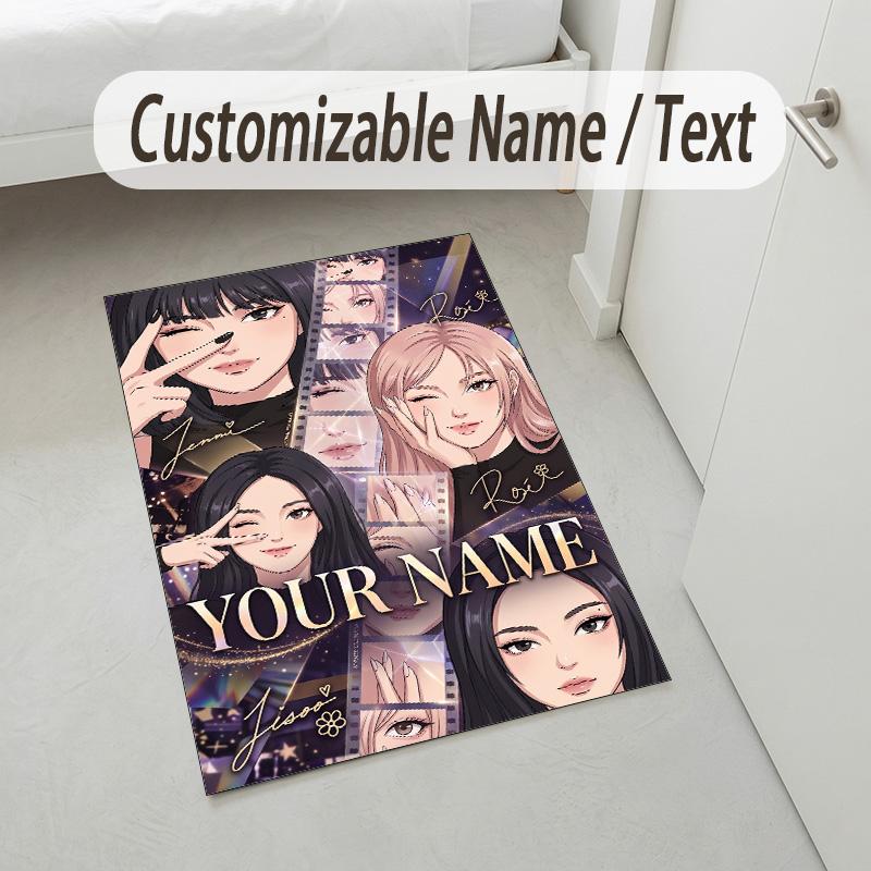 Personalized Crystal Velvet Carpet,BLACKPINK Custom Printed Name, Plush Area Rug For Home Indoor Decor