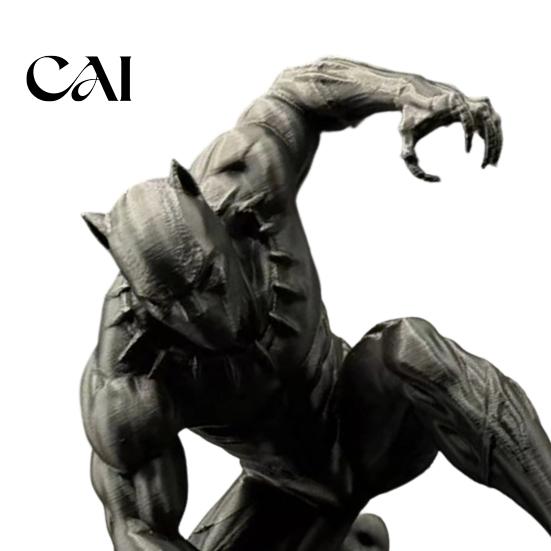 Detailed Muscle Texture Figurine 3D Printed Black Panther Action Figure, Warrior Statue, Sturdy PLA Resin Art Squat Combat Pose Matte Gaming