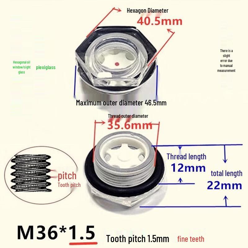 Пластиковое шестигранное ввинчиваемое маслоуказательное стекло для редукторов M36x1.5