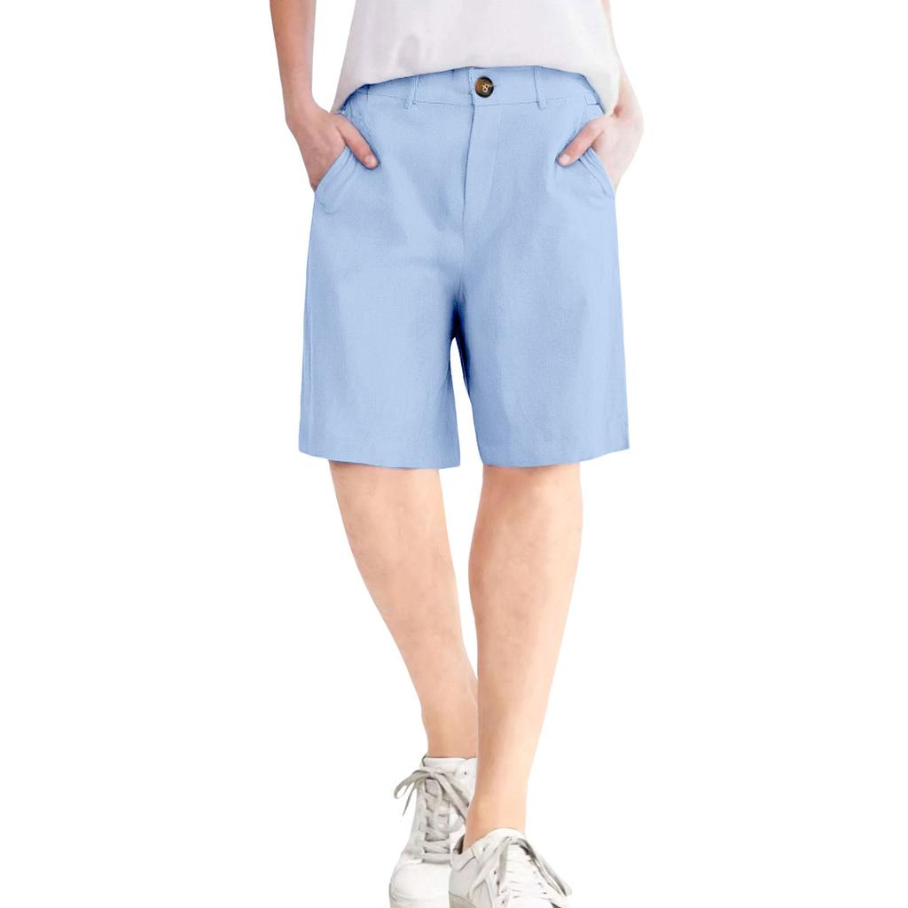 Женские шорты из мягкого хлопкового льна с карманами, застежкой на мягкие пуговицы, без молнии, облегающие шорты