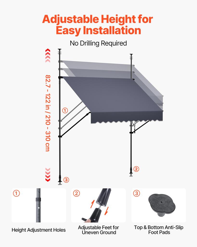 VEVOR Manual Retractable Awning, 150 cm Outdoor Retractable Patio Awning Sunshade Shelter