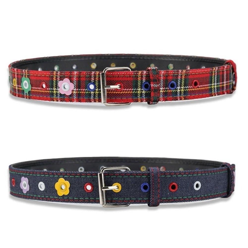 Adjustable Red Plaid Waist Belt Y2k Women's Jeans Belt Versatile Pin Buckle Waistband for Pants