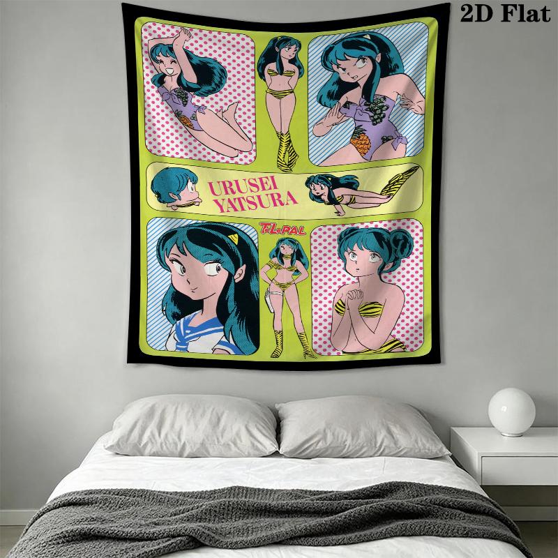 Urusei Yatsura Wall Tapestry Aesthetic Wall Hanging Printed Fabric Blanket Decorative Tapestries for Bedroom Living Room Home Decor