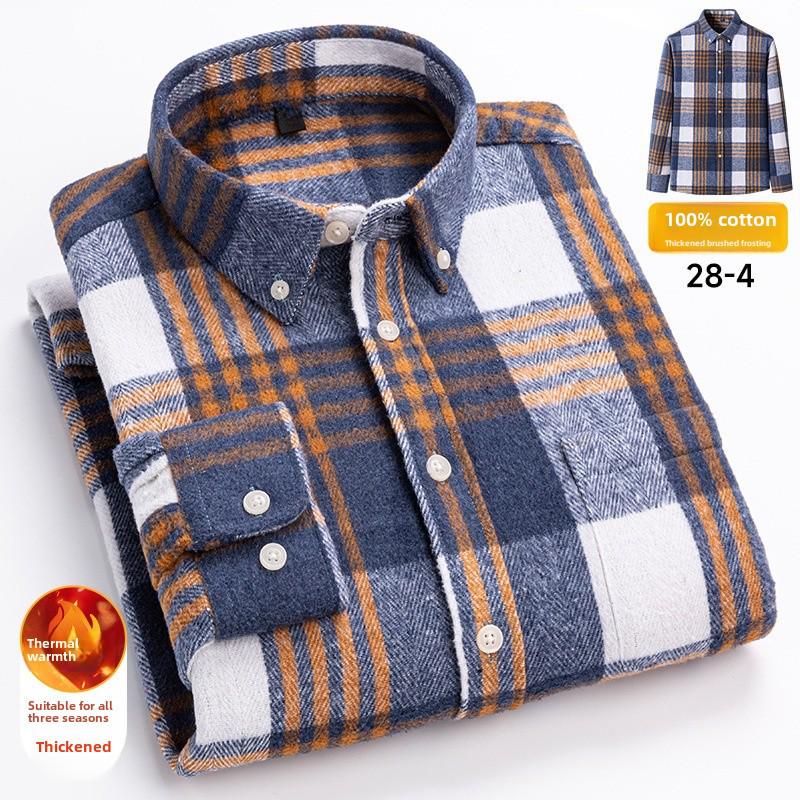 Мужская рубашка из чистого хлопка в клетку с длинным рукавом — модная, повседневная, универсальная