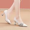 Sapatos Femininas Women Fashion White Crystal High Quality Spring Slip On Square Heel Pumps Lady Classic Shoes Ab658