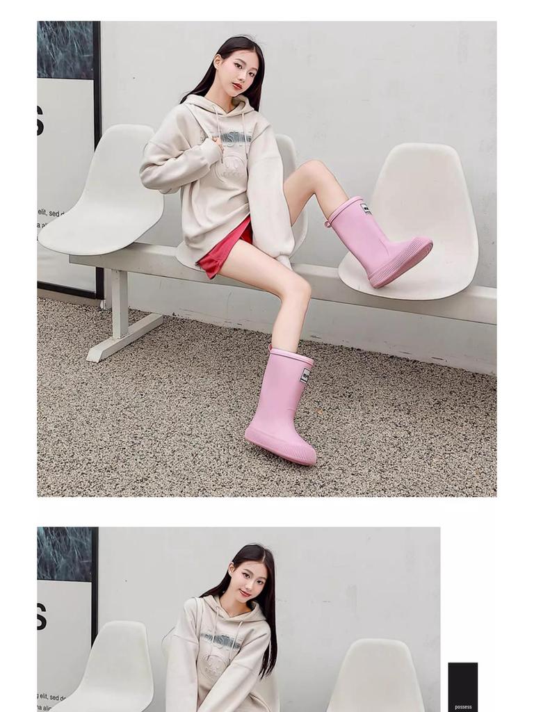 Женские высокие резиновые сапоги в японском стиле с флисовой подкладкой, водонепроницаемые - Нескользящие, легкие и износостойкие.