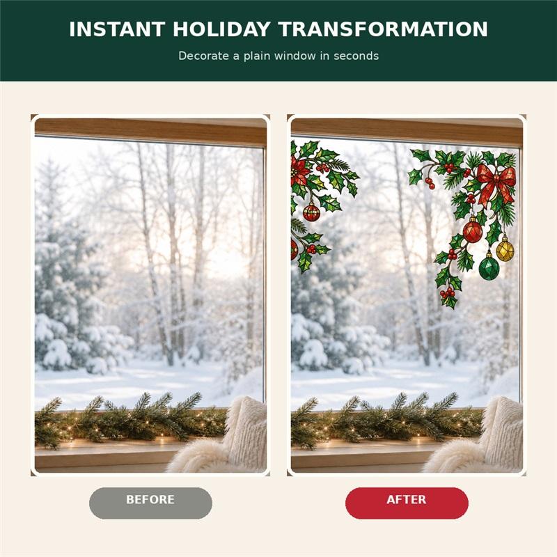 Christmas Stained Glass Stickers Electrostatic Window Stickers Holiday Decoration Window Grille Stickers Home Door And Window Stickers 2-piece Set
