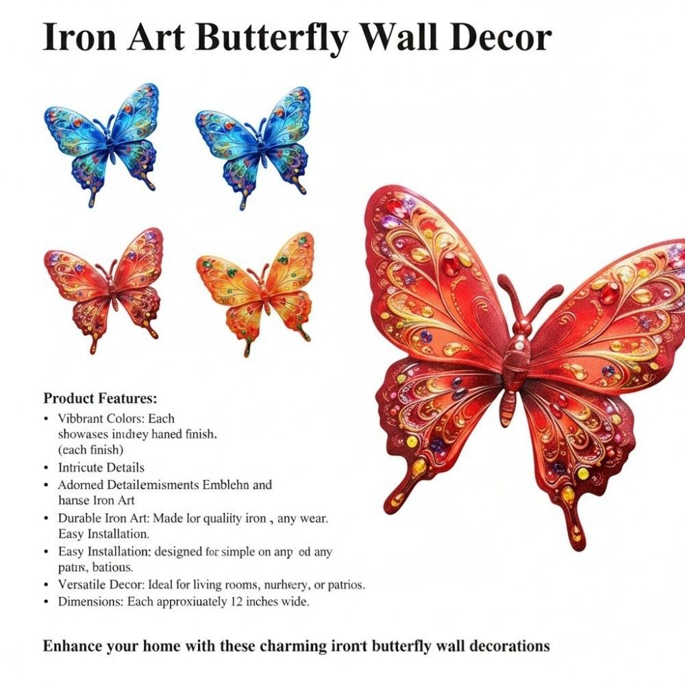 With Tool-Free Hook Butterfly Wall Art Decor Colorful Metal Butterfly Outdoor Sculpture Yard