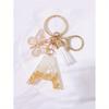 Cute Initial Letter Keyrings White Keychen, Capital Alphabet Gold Foil Resin Keychain Charm with Butterfly Tassel Pendant, Thanksgiving