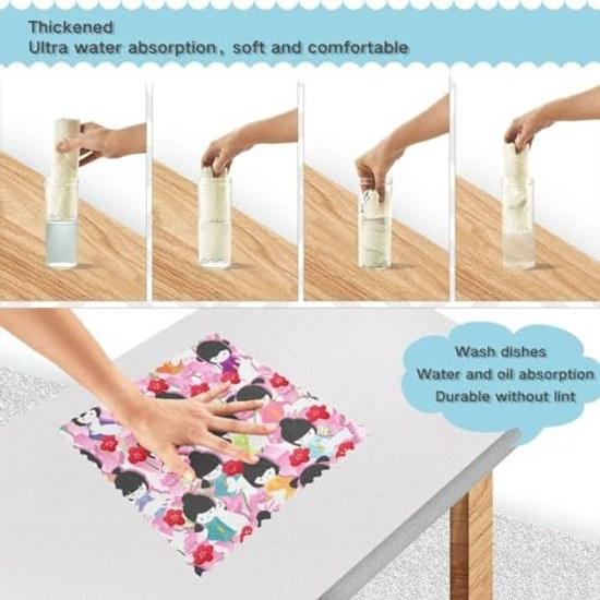 Kitchen cloth Japanese style pattern pink doll design floral wiping absorbent quick-drying stain removal dishcloth set 6 stylish cleaning household