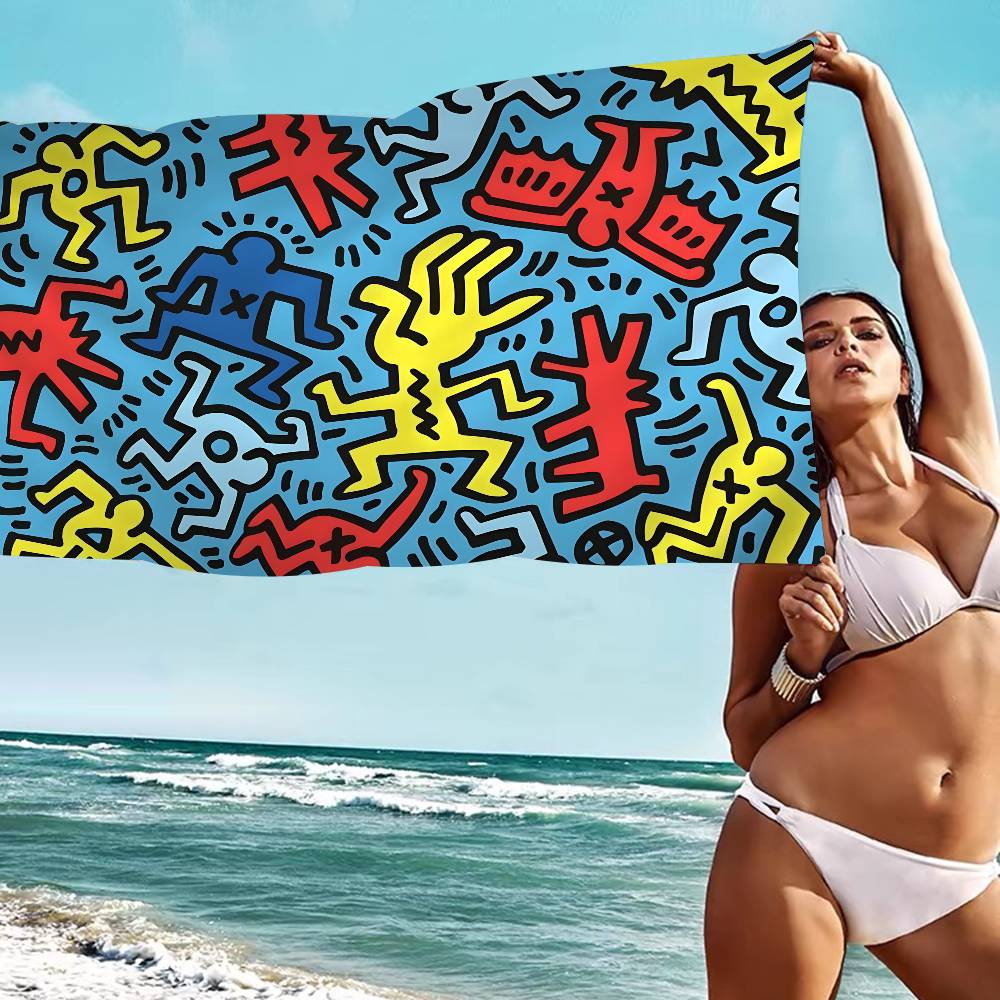 K-Keith Art Haring Пляжное полотенце Цветные банные полотенца Для девочки Микрофибра Быстросохнущее Свободное от песка Пляжное Йога Спа Спортзал Бассейн