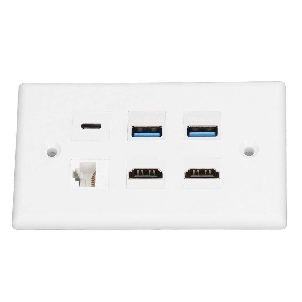 6 Port Wall Plate 2xHD Multimedia Interface 2xUSB3.0 1xType C 1xCat6 Ethernet Wall Plate for TV Projector Computer