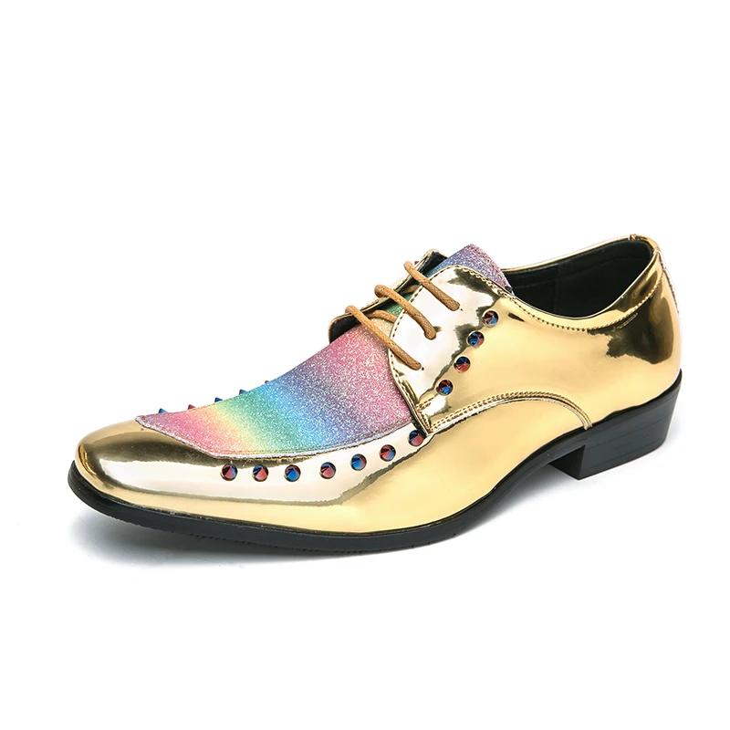 Luxury Designer Men Formal Shoes Pointed Gold Black Brogue Oxford Leather Shoes For Wedding Prom Dress Homecoming Zapatos Hombre