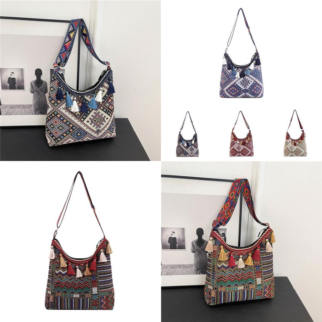 Embroidery Style Tassels Large Shoulder Bags Capacity Single Girl Shoulder Bag