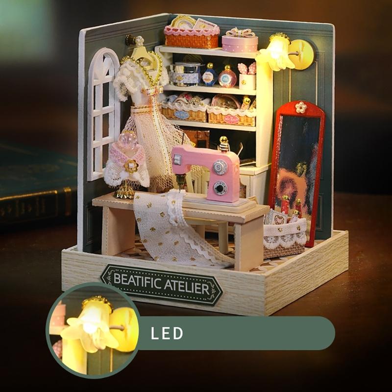 Wood Atelier Insert Candy Shop Model Dollhouses with Light Unique Craft Build Your Own Shop Model Craft