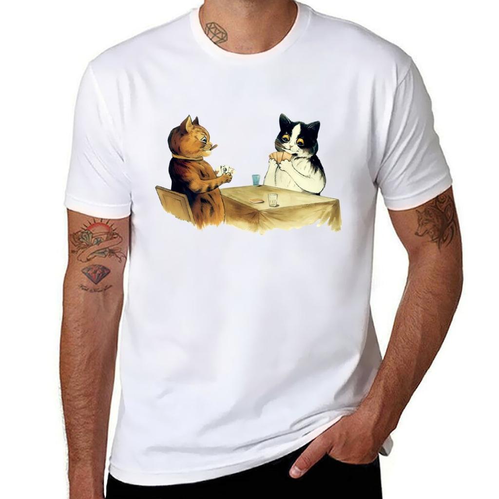 Vintage Cats Poker Game Louis Wain Inspired Tshirt Graphic Print Short Sleeve Tshirt
