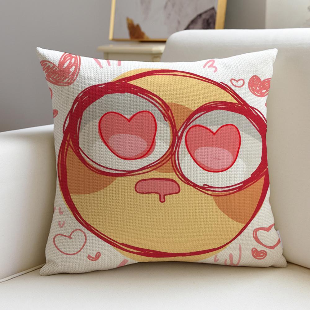 AAdorable Yellow EmojiS Cushion Cover Breathable and skinfriendly linen pillowcase square removable and washable cushion