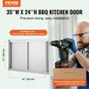 BBQ Access Door, 889x610 mm Double Outdoor Kitchen Door, Stainless Steel Flush Mount Door, Wall Vertical Door with Handles, for BBQ Island, Grilling