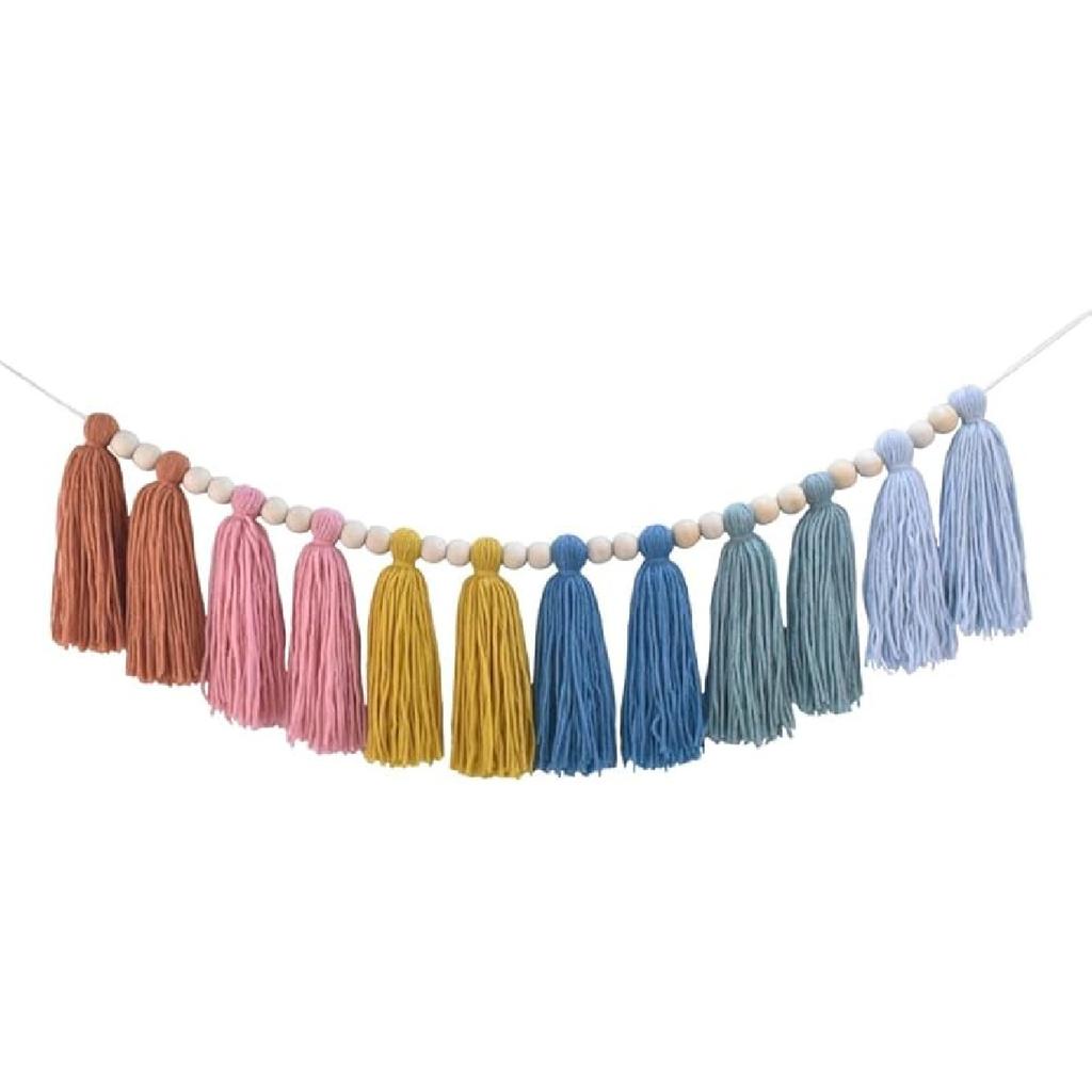 DrCor Pastel Rainbow Boho Tassel Garland – Handmade Colorful Yarn Banner for Nursery, Kids Bedroom, Baby Shower, Birthday Party Backdrop, Dorm,
