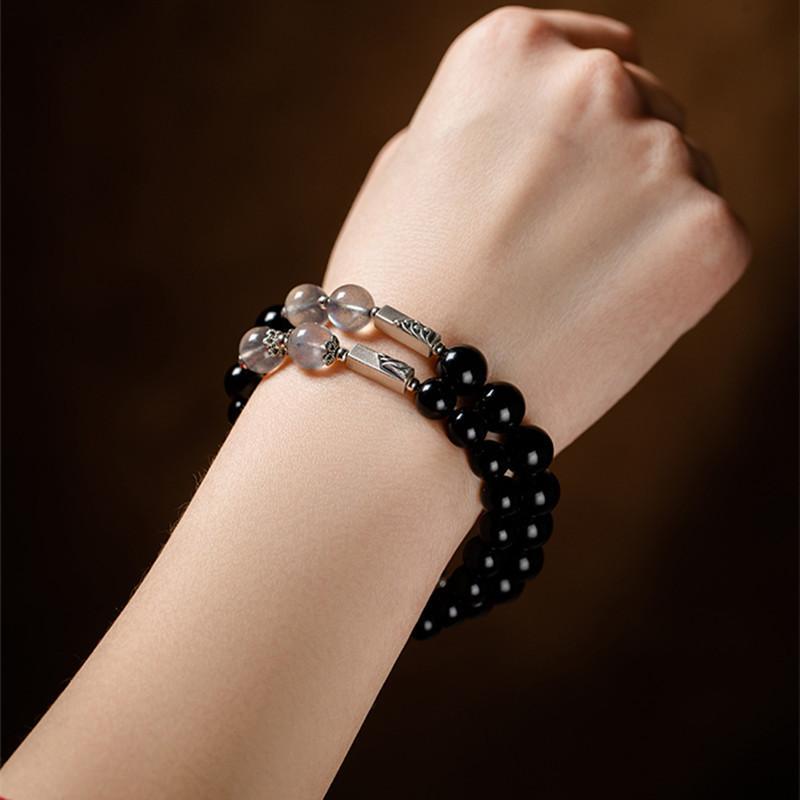 Obsidian Couple Bracelets DIY Style S9Yinshanmeng Haishishi Couple's Attracting Bracelets and Buddhist Bead Gifts