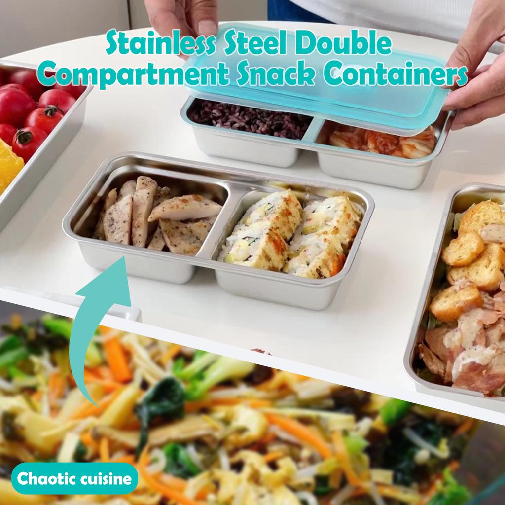 Mini Double Compartment Lunch Box Snack Container Portable Leak Proof Picnic Fresh Box Stainless Steel Food Storage Container