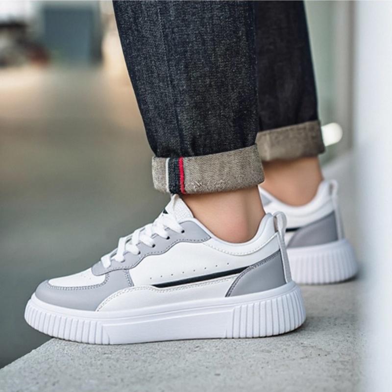 Модная кожаная мужская повседневная обувь Легкие кроссовки Кроссовки на платформе белые Уличная дышащая спортивная обувь Обувь