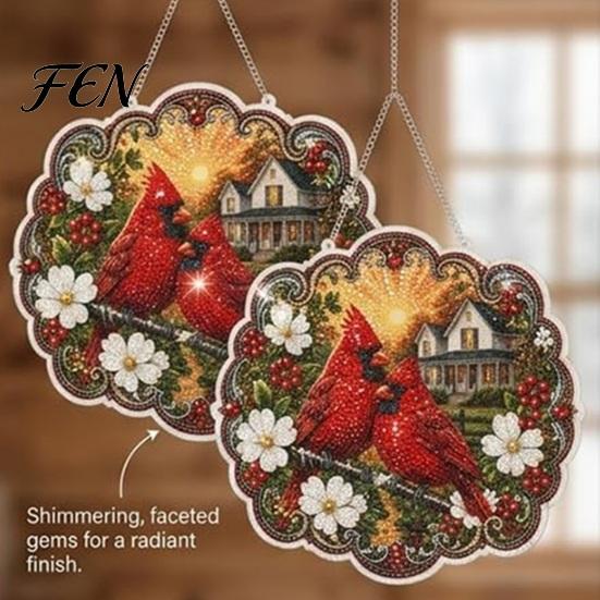 Craft Kit With Pen And Wax Cardinals & Sunrise Diamond Painting DIY Kit, Acrylic Diamonds Hanging Decoration with For Adults Pre-Printed Pattern