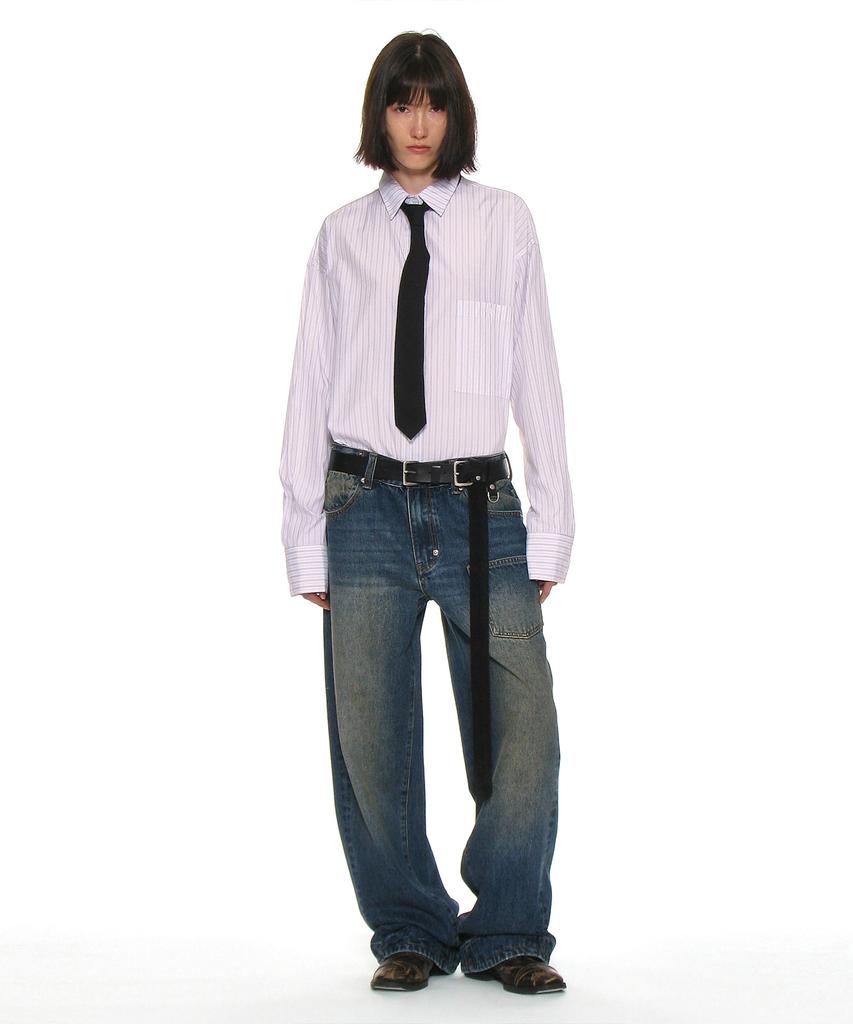PARTIMENTO WOMEN Pocket Cinch Back Curved Jeans_Dark Blue