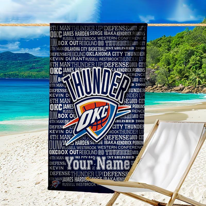 Custom Name Beach Towel Thunder OKC Basketball Beach Towel, Soft Microfiber, Gift for Her/Him, Birthday, for Pool, Beach, Travel, Fan gifts